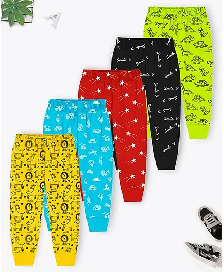 Trampoline Cotton Blend Pack Of 5 Vehicles & Animals Printed Pajamas - Multi Colour