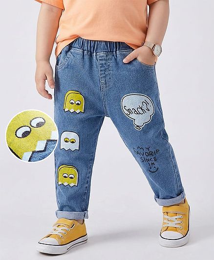 Mark & Mia Denim Full Length Jeans With Snack Text Print  - Blue