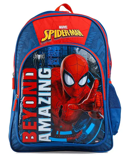 Spider Man School backpack with PVC embossed Front Pocket Blue