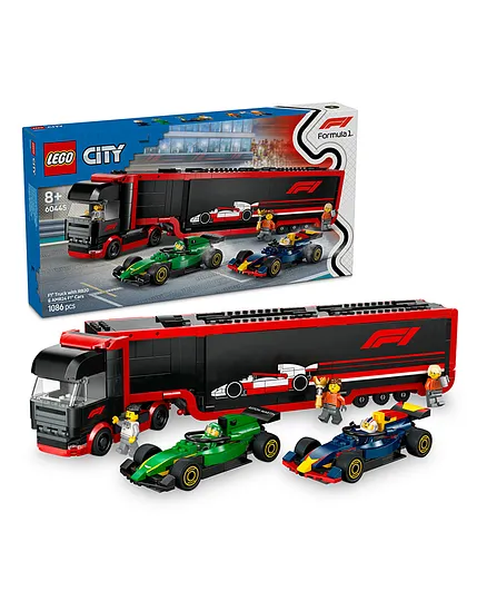 LEGO City F1 Truck with Red Bull Racing Aston Martins F1 Cars