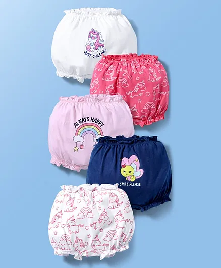 Doodle Poodle 100% Cotton Single Jersey Knit Bloomers With Unicorn Print Pack Of 5 - Multicolour