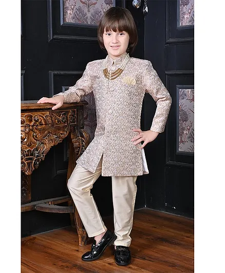 Buy Ahhaaaa Jacquard Full Sleeves Floral Foil Printed Indo Western