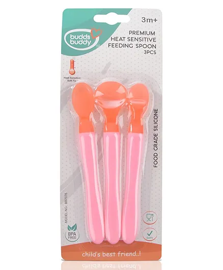Buddsbuddy Premium Baby Feeding Spoons Pack of 3 - Pink Orange