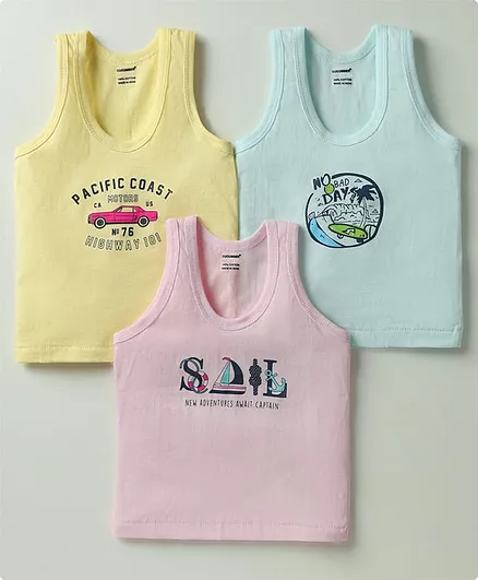 Buy CUCUMBER Sinker Knit Sleeveless Beach Theme Printed Vests Pack Of  Light Blue Baby Pink Yellow for Both (18-24 Months) Online in India, Shop 