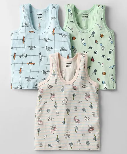 Buy CUCUMBER Sinker Knit Sleeveless Vests with Vehicle Sport Dino Print  Pack of Baby Pink Light Blue Green for Both (12-18 Months) Online in 