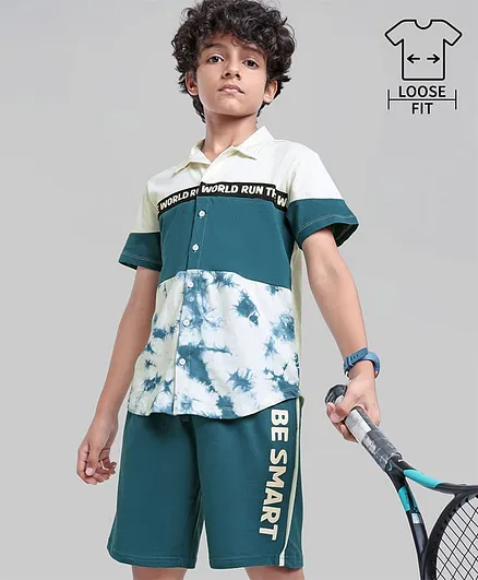 Ollington St. Cotton Half Sleeves Printed Shirt & Knit Shorts Set - Multicolor