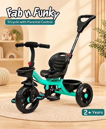 Baby Tricycle with Parental Push Handle & Safety Harness - Sea Green