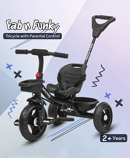 Baby Tricycle with Parental Push Handle Safety Harness Black