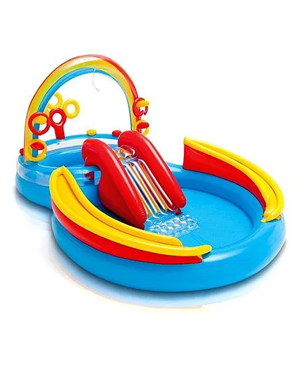 Intex Inflatable Rainbow Ring Water Play Centre Pool - Multi Colour  