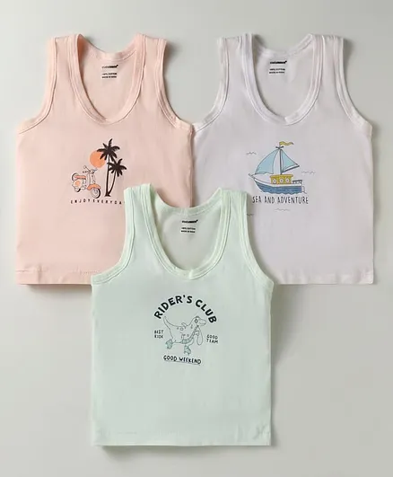 Buy CUCUMBER Sinker Knit Sleeveless Vests With Tropical Theme Boat Print  Pack Of White Peach Light Green for Both (18-24 Months) Online in