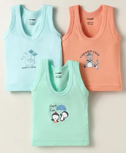 Buy Cucumber Sinker Knit Sleeveless Vests With Animal Print Pack