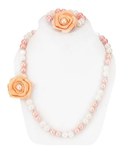Daizy Side Rose Necklace & Bracelet Set - Orange
