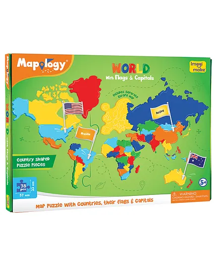 Imagi Make Mapology World With Flags and Capitals Multicolour - 86 pieces (Color May Vary)