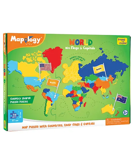 Imagi Make Mapology World With Flags and Capitals Multicolour - 78 Pieces (Color May Vary)