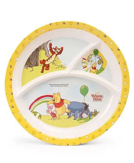 Winnie The Pooh Round Plate - Yellow & White  