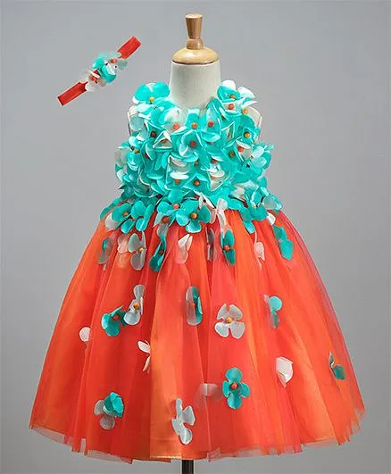 Li&Li Boutique Dual Color Flower Work Dress - Blue & Orange