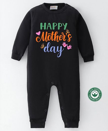 BLUSHES 100% Cotton Mothers Day Theme Full Sleeves Typography Printed Romper - Black