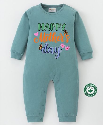 BLUSHES 100% Cotton Mothers Day Theme Full Sleeves Typography Printed Romper - Olive Green