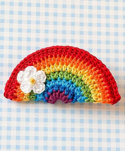 Bobbles & Scallops Rainbow & Floral Crochet Applique Detailed Hair Alligator Clip - Multi Colour