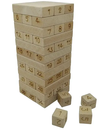 GYANOTOY Wooden Mini Stacker Game 36 Blocks Dice Combo