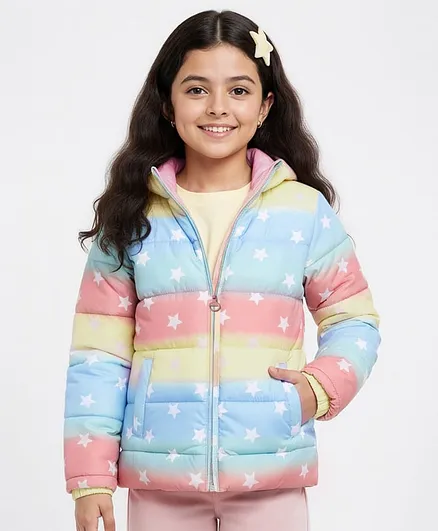 Buy Pine Kids Woven Full Sleeves Hooded Padded Jacket With Star Print  Multicolor for Girls (9-10 Years) Online in India, Shop at 