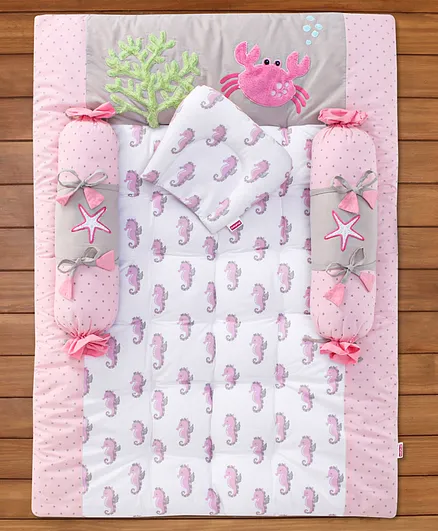 Babyhug Premium Cotton Bedding Set Seahorse Theme Pack of 4 - Pink