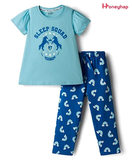 Buy Honeyhap Premium Cotton Knit Half Sleeves Night Suit with Bio Wash  Unicorn Rainbow Print Tropical Breeze Daphne for Girls (4-5 Years)  Online