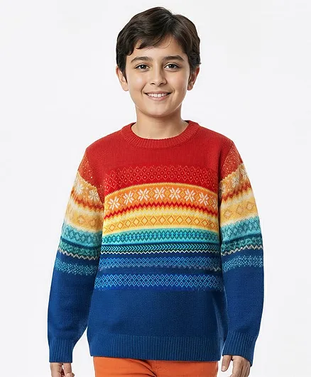 Buy Pine Kids Cotton Knit Full Sleeves Pullover Sweater With Aztec Colour  Block Design Multicolour for Boys (5-6 Years) Online in India, Shop at