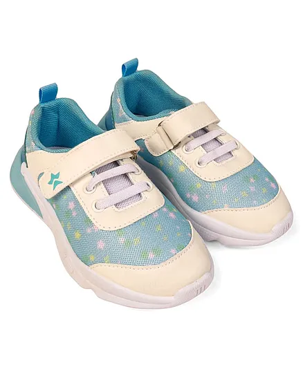 Cute Walk by Babyhug Velcro Closure Sneaker Shoes With Star Print - Light Blue