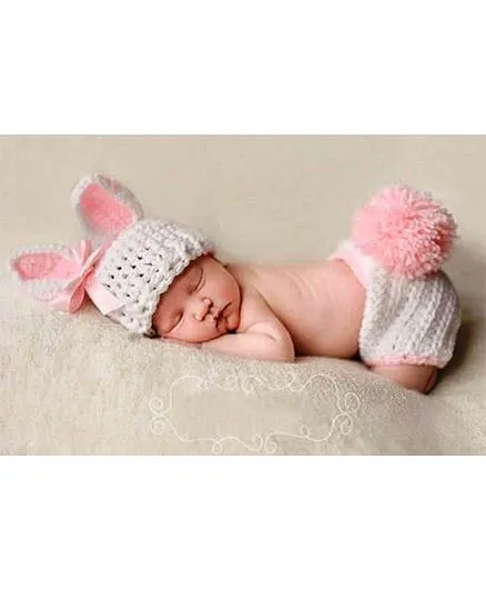 Babymoon Cap And Nappy Cover Bunny Design - White Pink 
