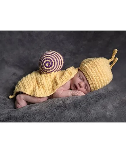 Babymoon Snail Designer New Born Baby Photography Cap - Yellow
