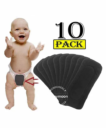 Babymoon Premium Bamboo 5 Layer Charcoal Wetfree Reusable Washable Cotton Diaper Nappy Insert Grey - Pack of 10