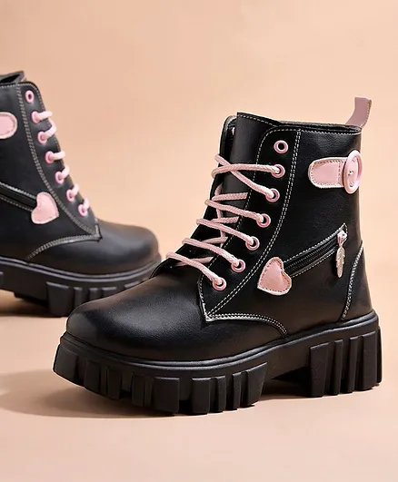 Buy Shoetopia Heart Patch Embroidered Boots Black for Girls (13-14 Years)  Online, Shop at 20663119 - Main Image