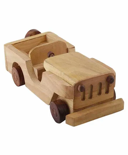 Desi Karigar Wooden Classical Vintage Open Car Jeep Toy - Yellow