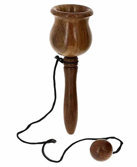 Desi Karigar Wooden Toy Cup And Ball Game - Brown