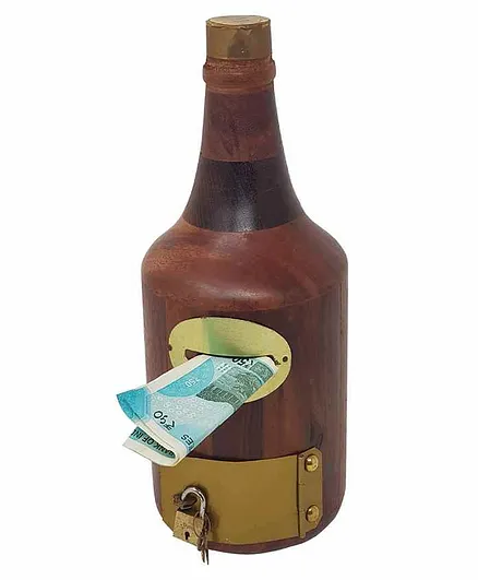Desi Karigar Handicrafts Bottle Shape Wooden Money - Brown
