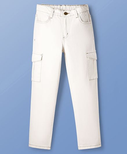 Pine Kids Denim Woven Full Length Washed Jeans - White