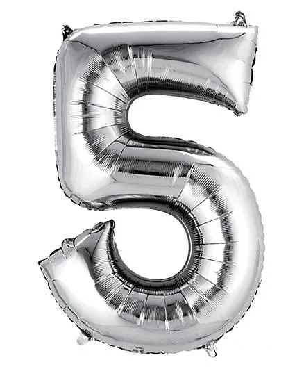 Shopperskart Helium Foil Balloon Number 5 Shape - Silver