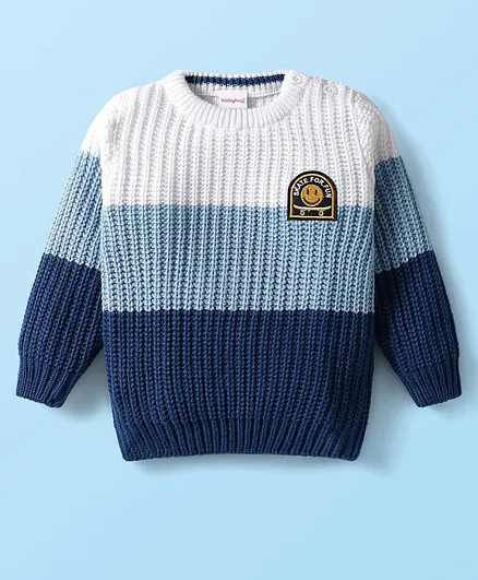 Buy Babyhug Knit Full Sleeves Pullover Sweater with Cable Knit Design  Patch Detailing Navy Blue White for Boys (18-24 Months) Online in  India,