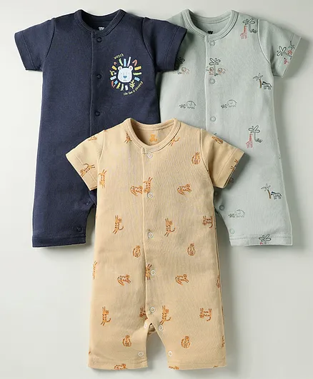 Buy I Bears Interlock Knit Half Sleeves Romper With Animal Print Pack Of  Navy Blue Tan Grey for Girls (1-3 Months) Online in India, Shop at