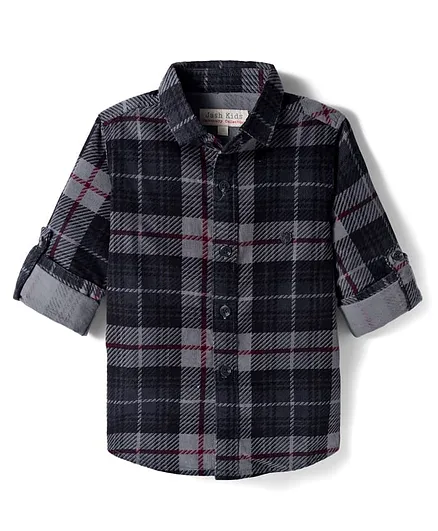 Buy JASH KIDS Corduroy Woven Full Sleeves Checkered Shirt Grey