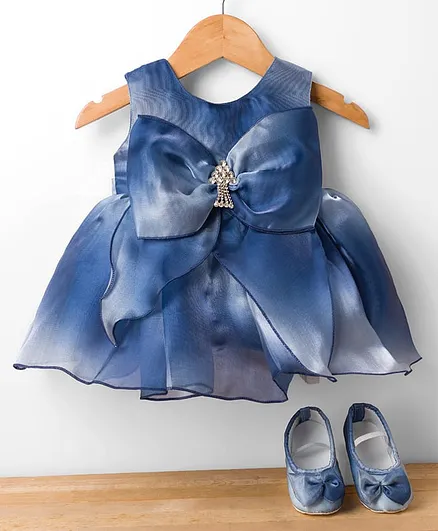 Buy Bluebell Tissue Woven Sleeveless Party Frock With Bow Applique