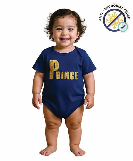 COCOON ORGANICS 100% Cotton Knit Half Sleeves Prince Text Printed Anti Microbial Onesie - Blue