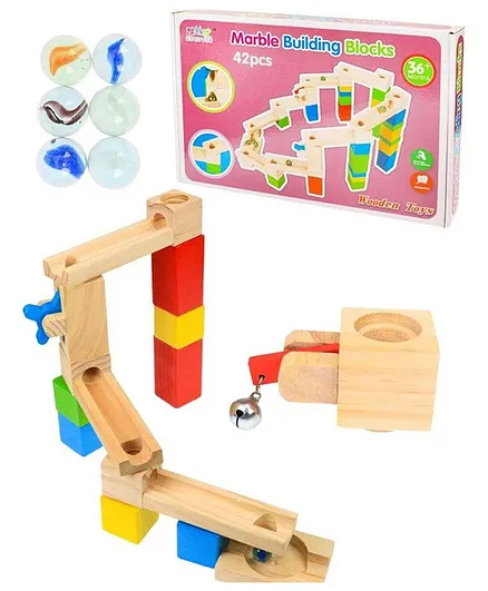 YAMAMA 42-Piece Wooden Marble Run Block Set for Kids Fun