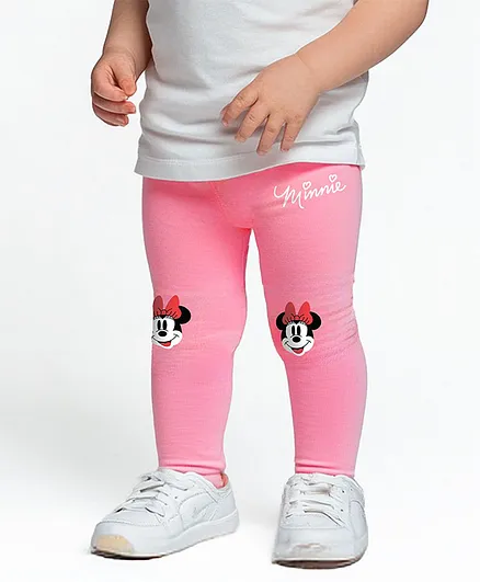 Nautinati Cotton Lycra Knit Disney Mickey & Friends Featuring Minnie Mouse Printed Leggings - Pink