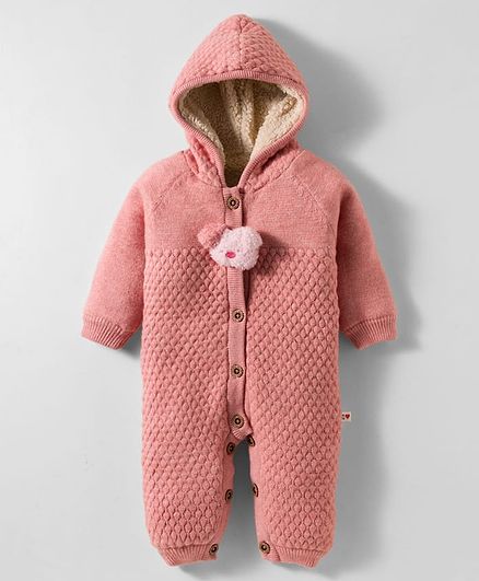 Buy Yellow Apple Knit Full Sleeves Winter Wear Hooded Romper With