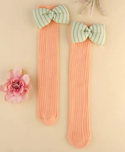 KIDLINGSS Cotton Bow Applique Detailed Knee Length Socks - Orange