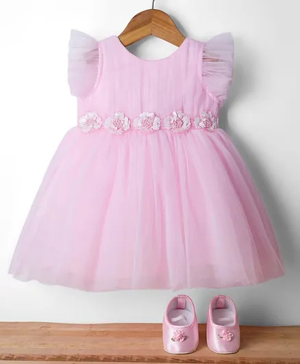 Buy Bluebell Woven Frill Sleeves Party Dress with Booties Sequin