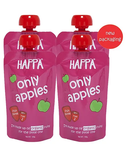 Happa Organic Only Apples Fruit Puree Pack of 4  - 100 gm Each