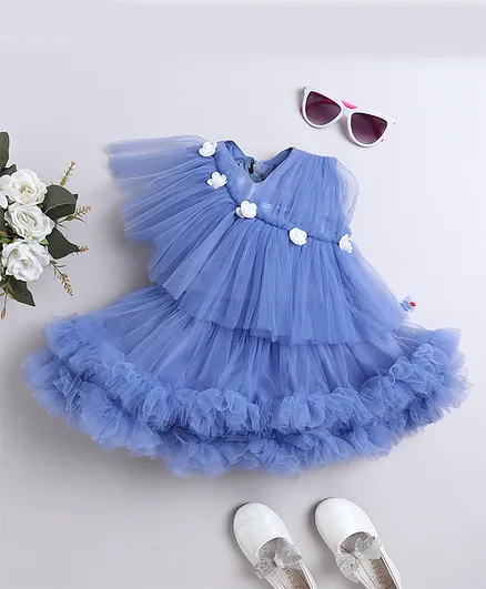 Buy Many frocks Net Woven Sleeveless Rose Applique Ruffle